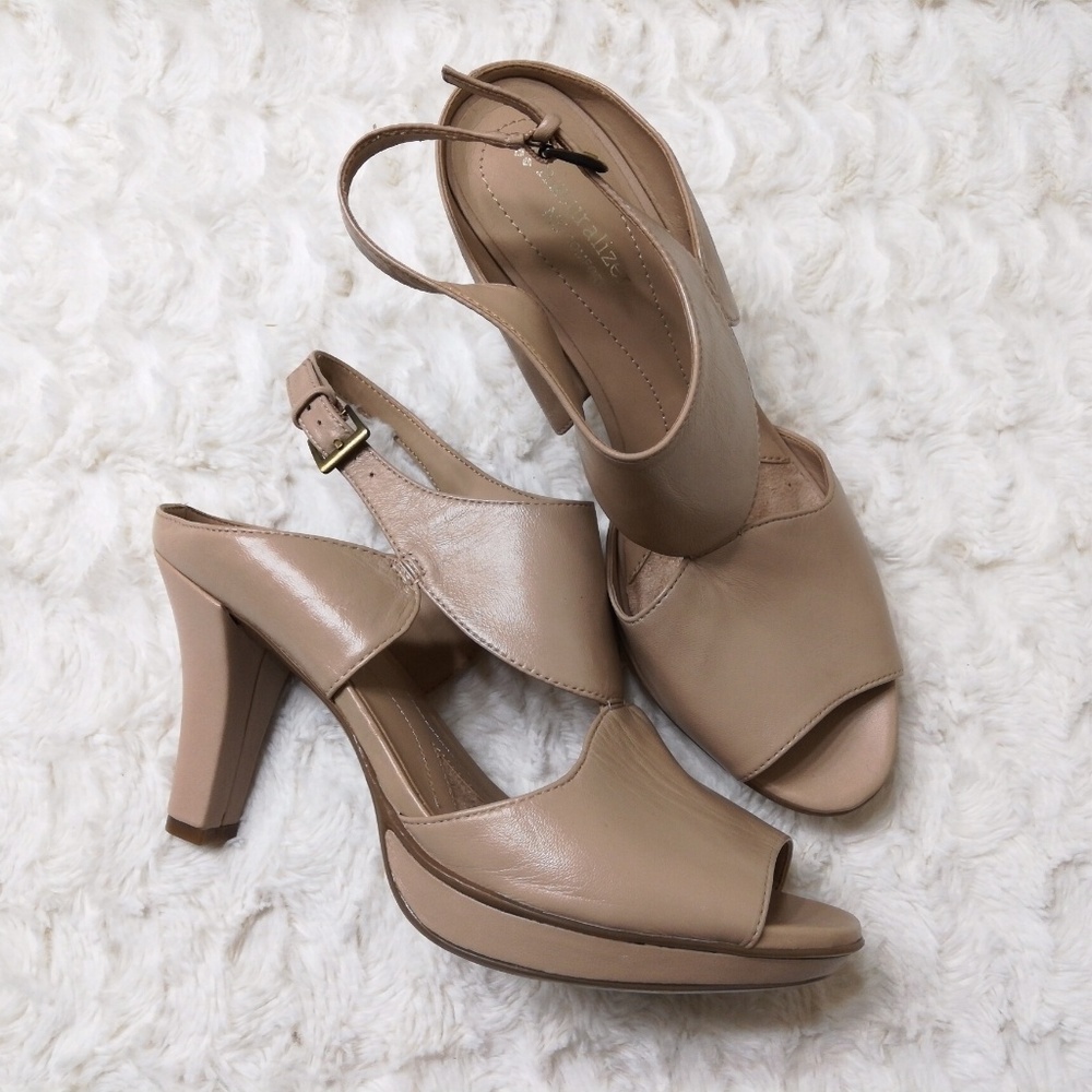Nude Leather Strappy Open Toe Naturalizer Heels